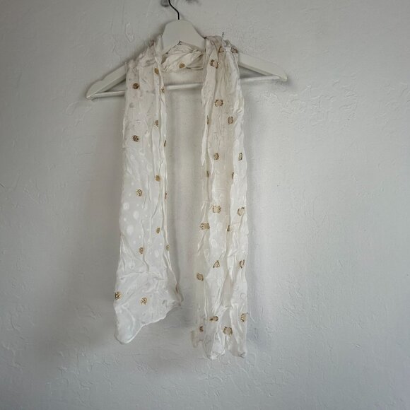 Echo New York Accessories - Echo New York White & Gold Metallic Polka Dot Sheer Scarf 54x10 Japan Made